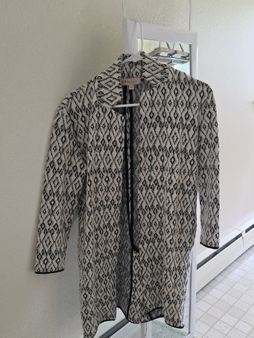 Philosophy Black and White Geometric Open Cardigan